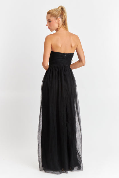 Vestido Strapless y Escote V Negro