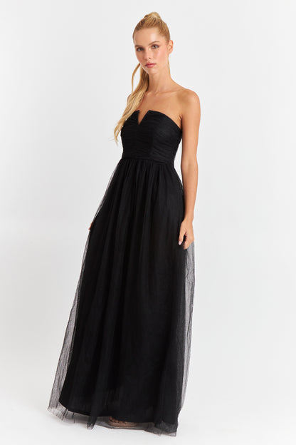 Vestido Strapless y Escote V Negro