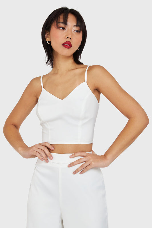 Crop Top Lace Up Blanco