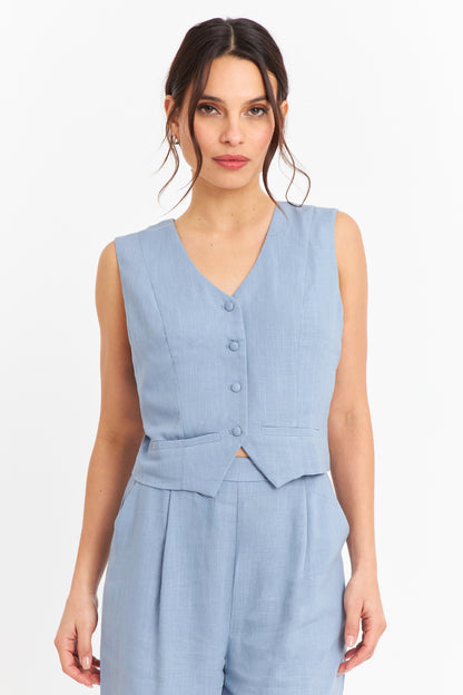 Gilet Mezcla Lino Celeste