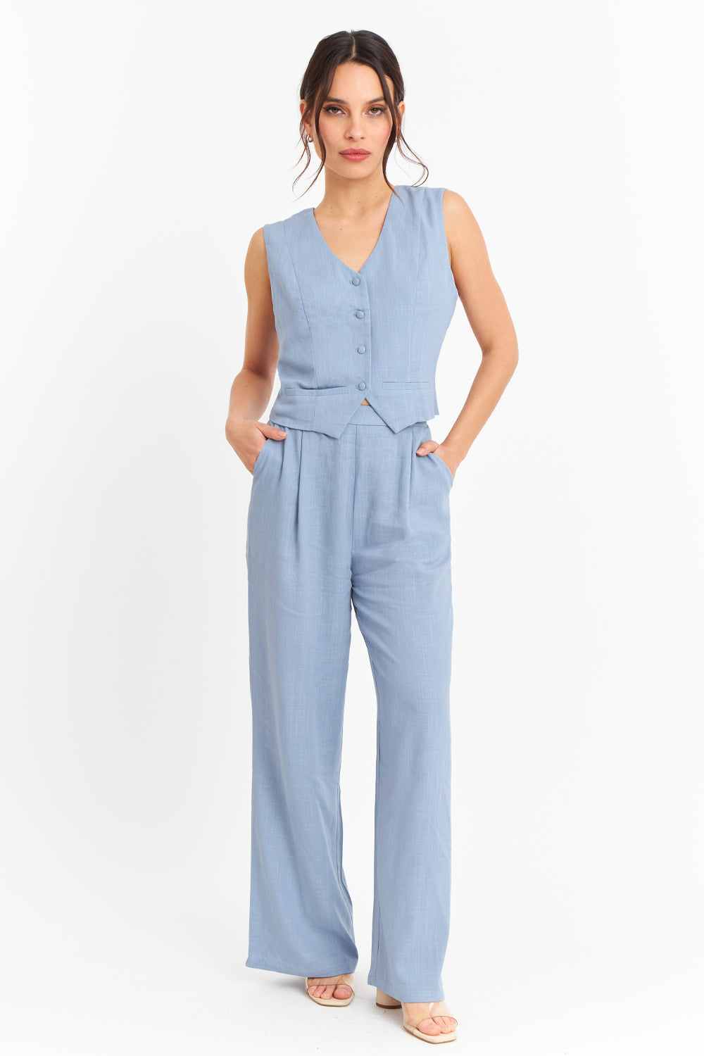 Gilet Mezcla Lino Celeste