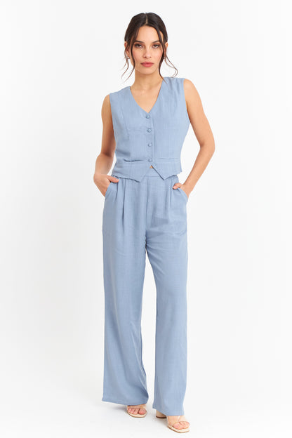 Gilet Mezcla Lino Celeste