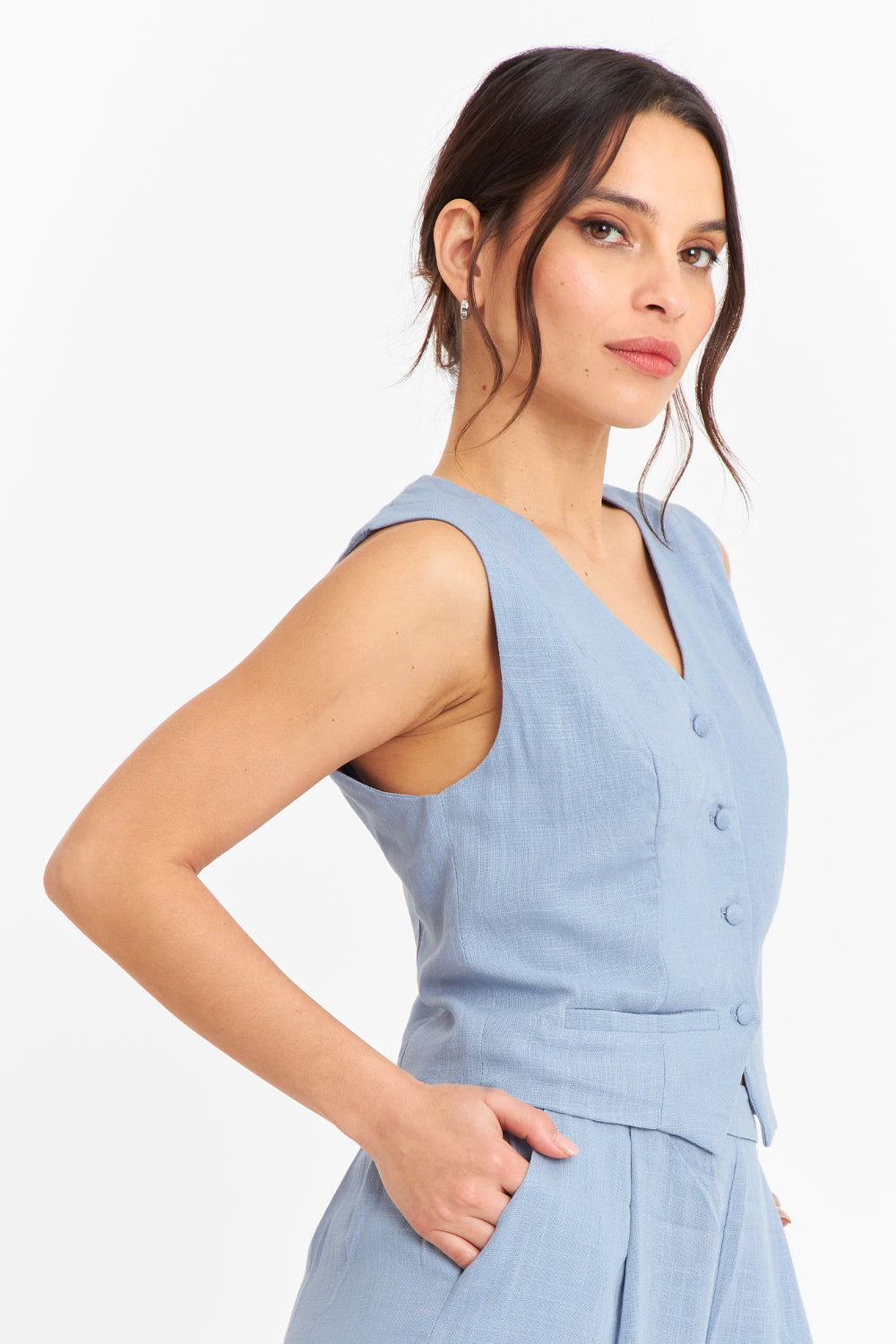 Gilet Mezcla Lino Celeste