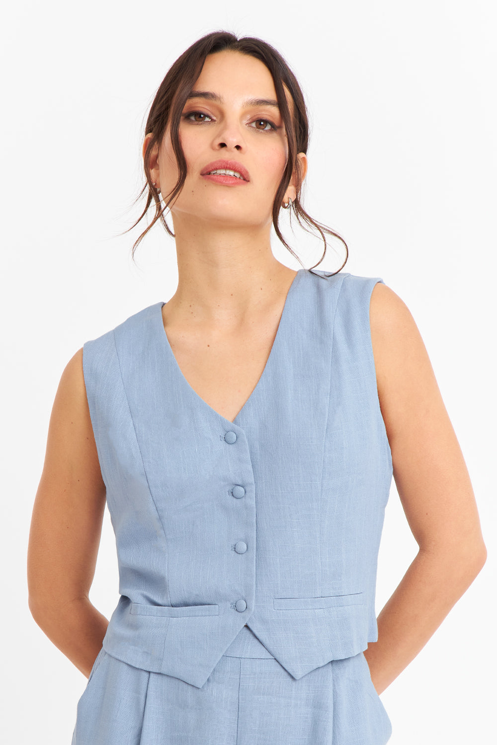 Gilet Mezcla Lino Celeste