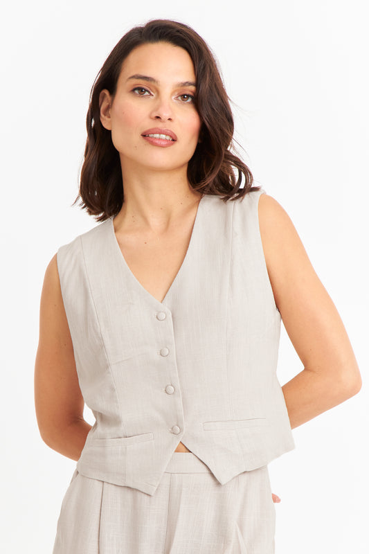 Gilet Mezcla Lino Khaki