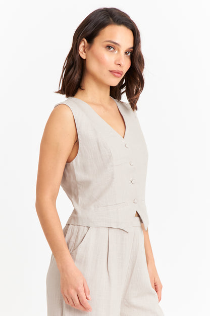 Gilet Mezcla Lino Khaki