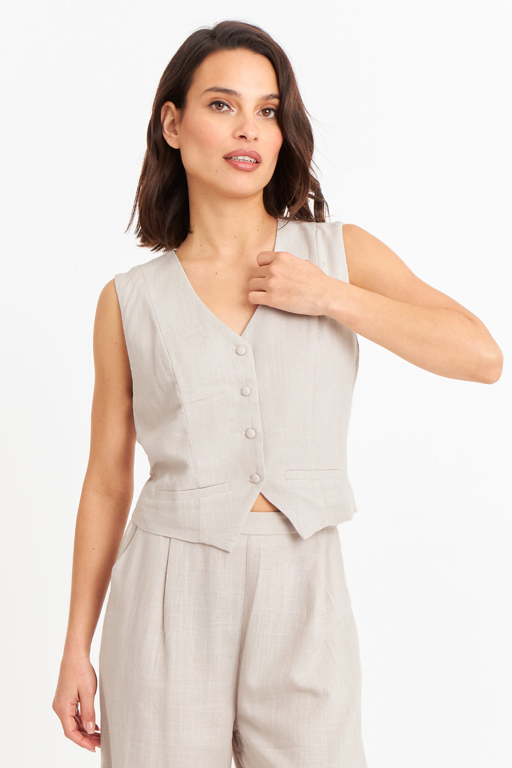 Gilet Mezcla Lino Khaki