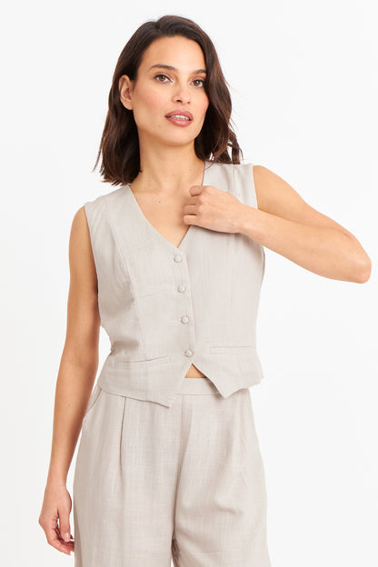 Gilet Mezcla Lino Khaki