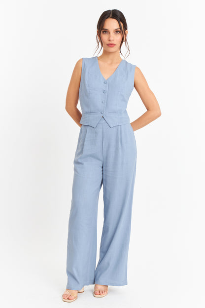 Pantalón Mezcla Lino Celeste