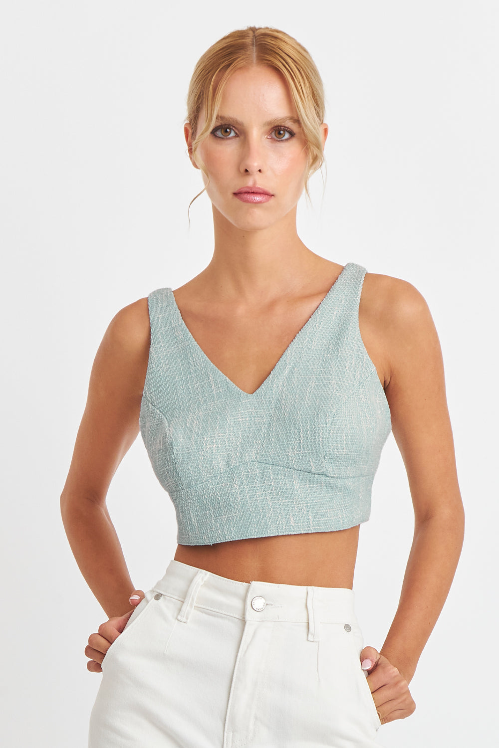 Crop Top Jaspeado Celeste