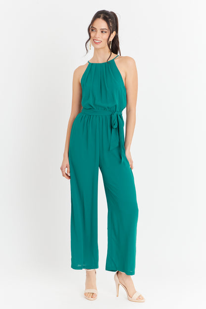 Enterito Halter Con Cinturón Lazo Verde Petróleo