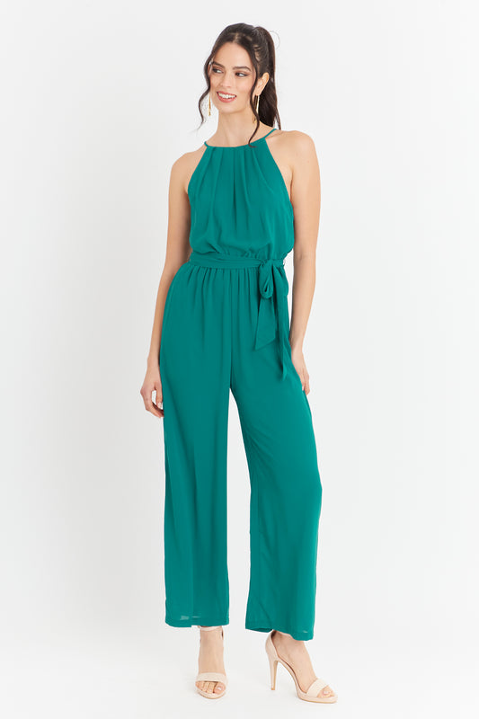 Enterito Halter Con Cinturón Lazo Verde Petróleo