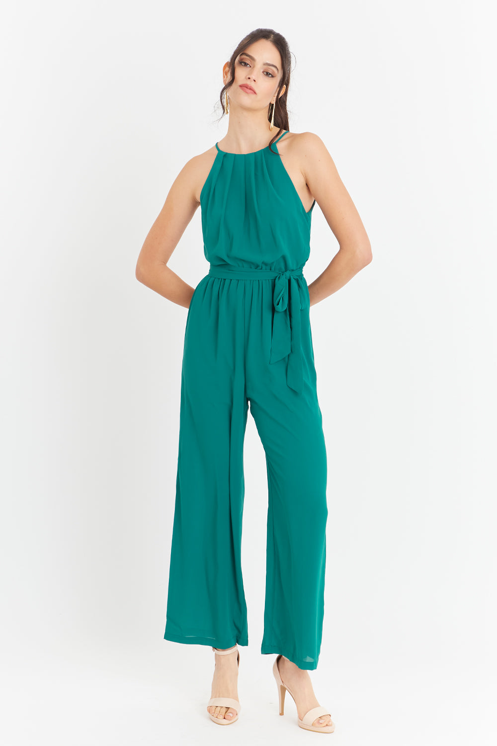 Enterito Halter Con Cinturón Lazo Verde Petróleo