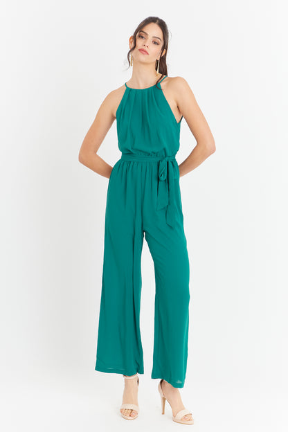 Enterito Halter Con Cinturón Lazo Verde Petróleo