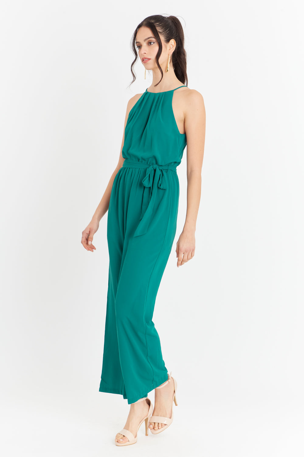 Enterito Halter Con Cinturón Lazo Verde Petróleo