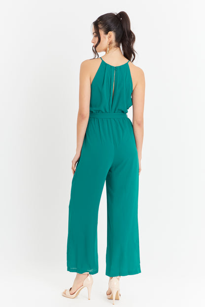 Enterito Halter Con Cinturón Lazo Verde Petróleo