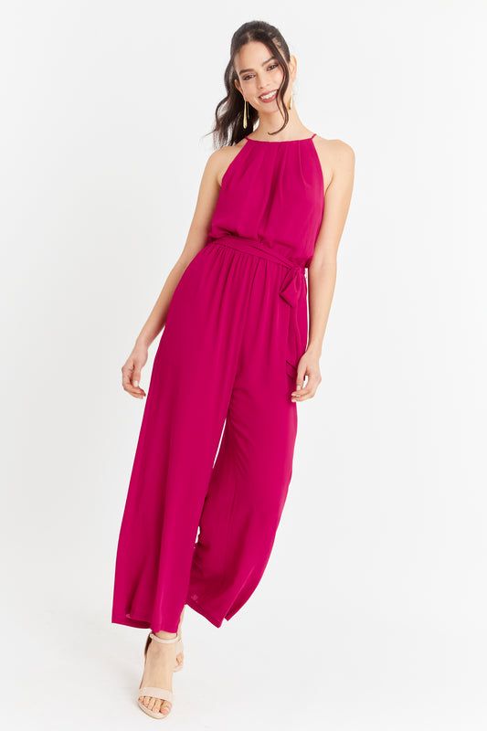 Enterito Halter Con Cinturón Lazo Fucsia