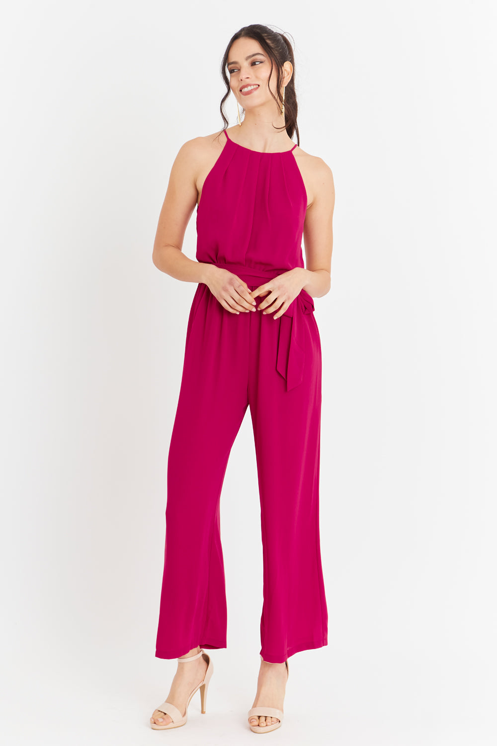 Enterito Halter Con Cinturón Lazo Fucsia