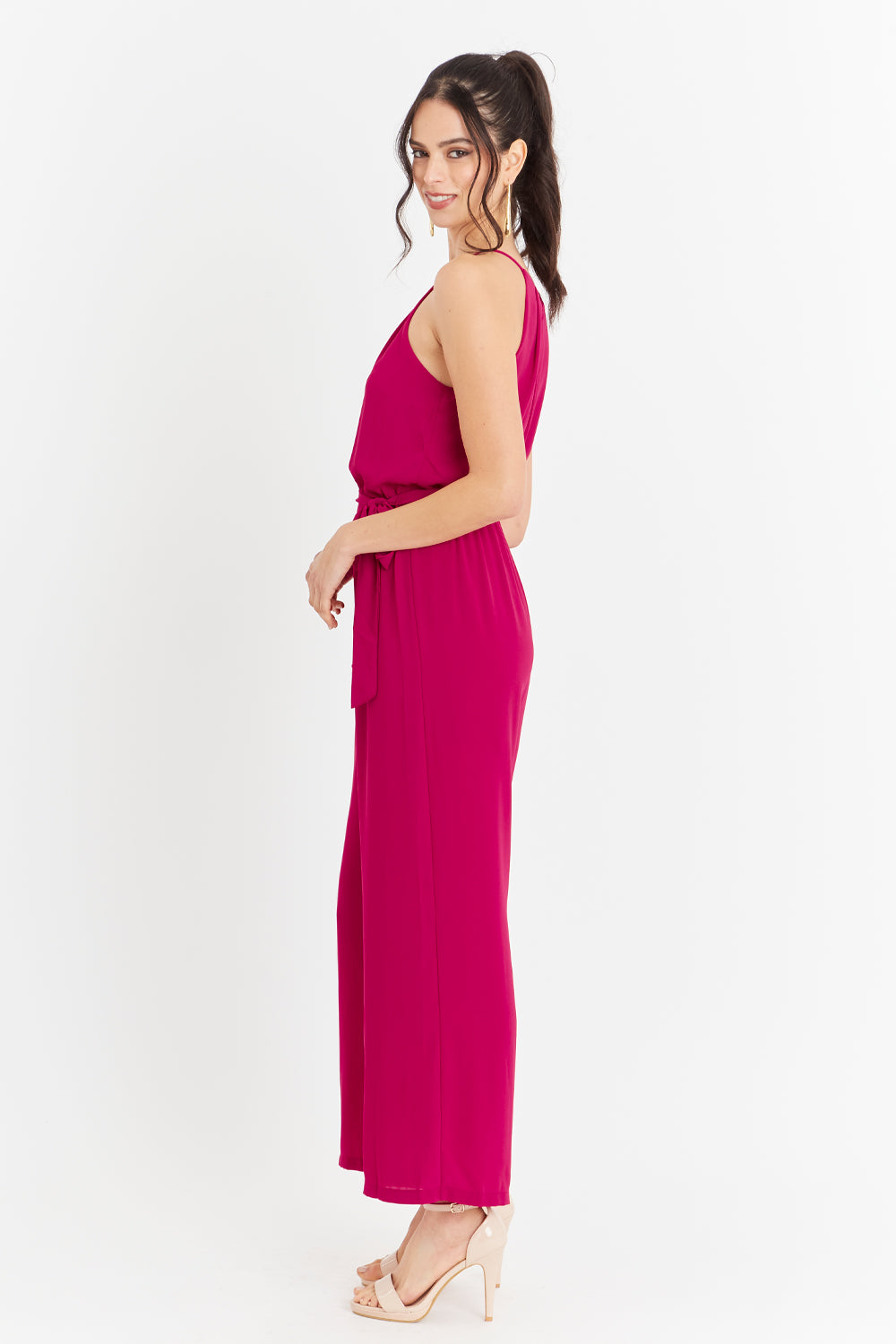 Enterito Halter Con Cinturón Lazo Fucsia