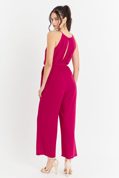 Enterito Halter Con Cinturón Lazo Fucsia