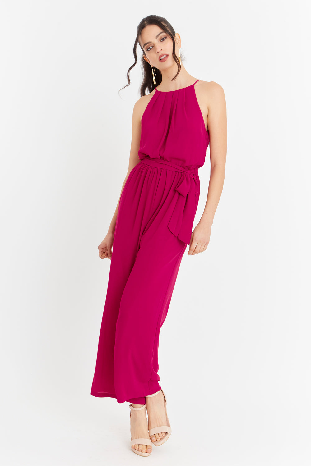 Enterito Halter Con Cinturón Lazo Fucsia