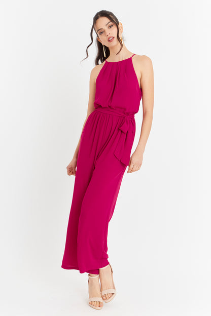 Enterito Halter Con Cinturón Lazo Fucsia