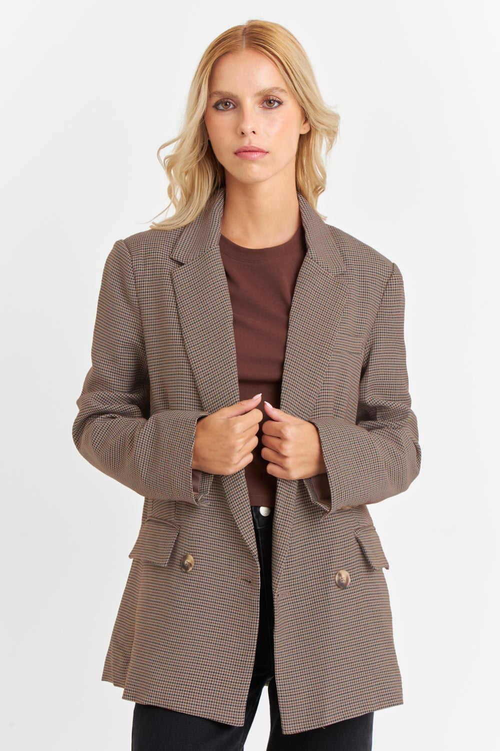 Blazer Pied De Poule Café