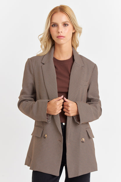 Blazer Pied De Poule Café