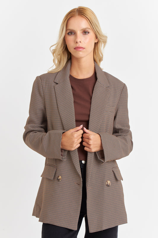 Blazer Pied De Poule Café