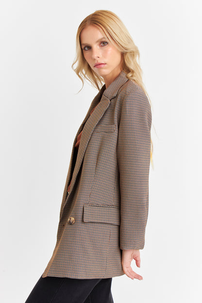 Blazer Pied De Poule Café
