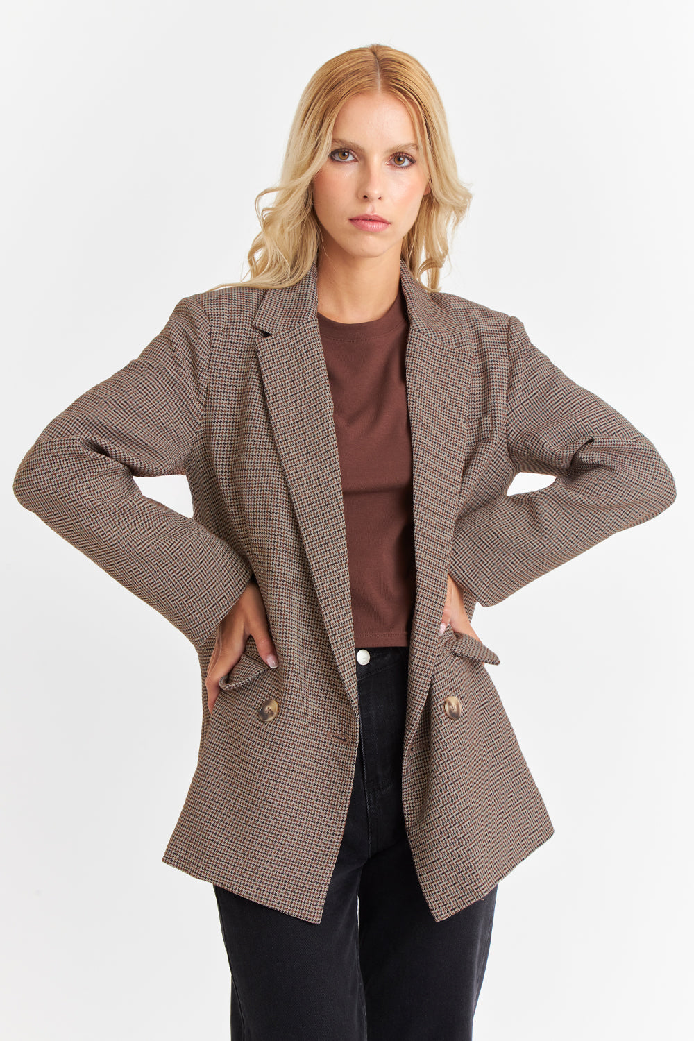 Blazer Pied De Poule Café