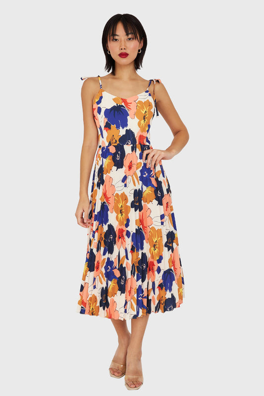 Vestido Con Faldón Plisado Azul