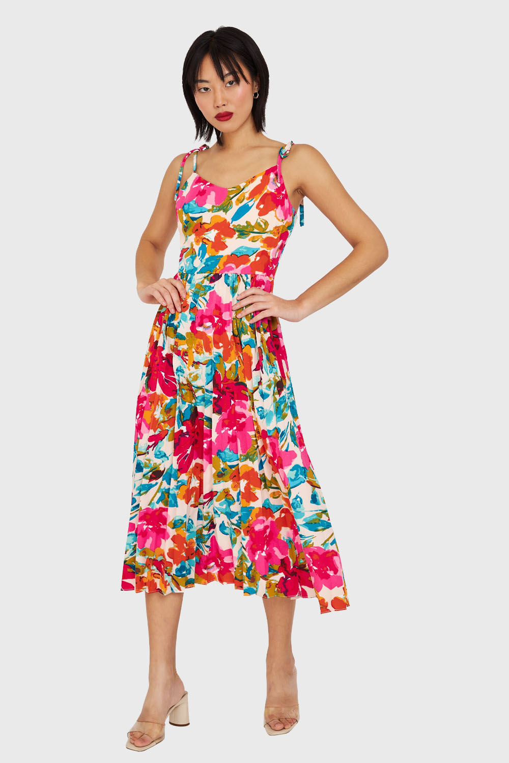 Vestido Con Faldón Plisado Fucsia