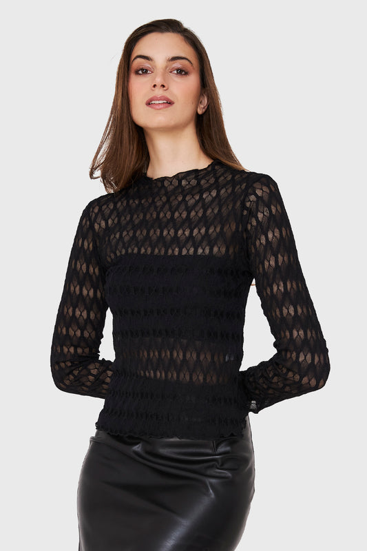 Polera Transparente De Encaje Negro