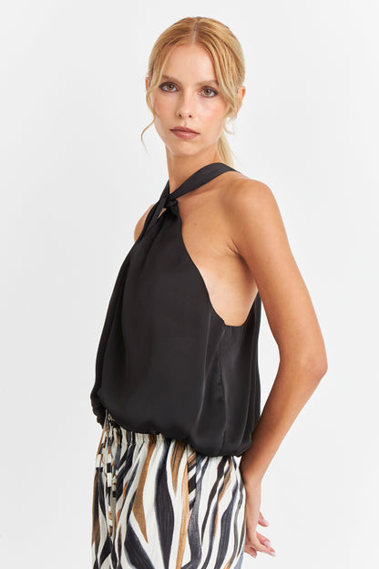 Body Halter Tipo Satín Negro