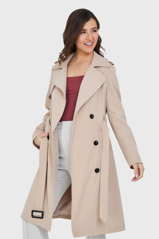 Trench Doble Botonadura Con Cinturón Khaki