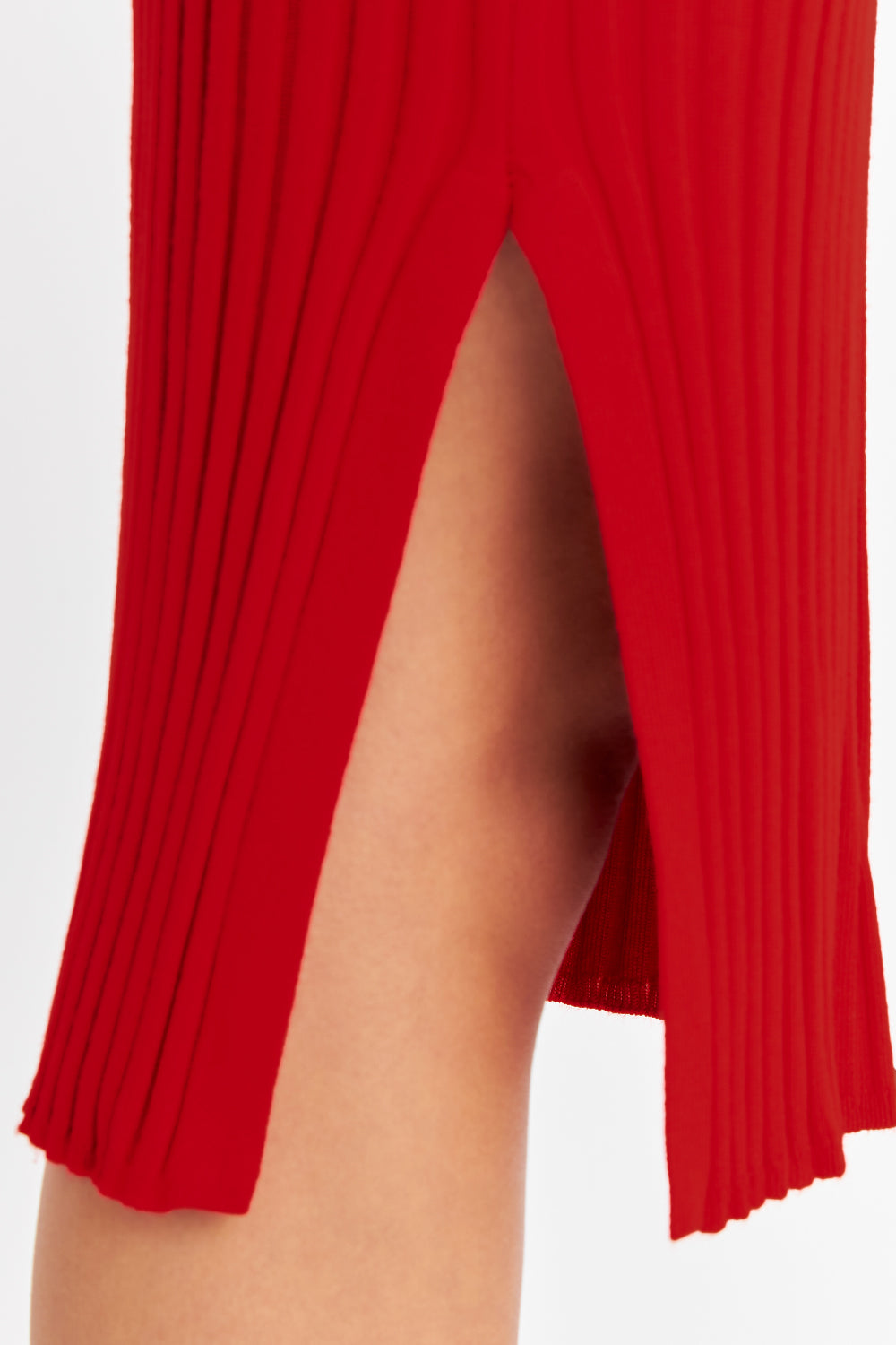 Vestido Acanalado Cuello Alto Rojo