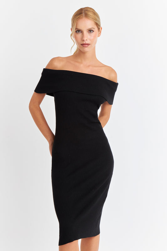 Vestido Acanalado Off The Shoulder Negro