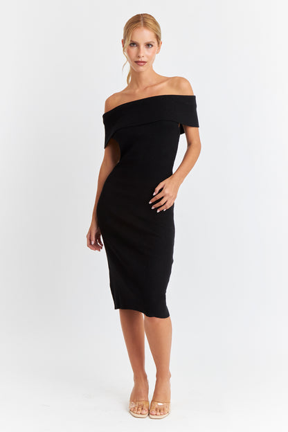 Vestido Acanalado Off The Shoulder Negro