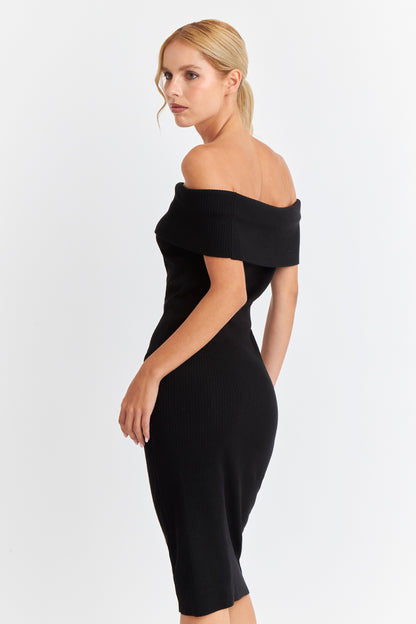 Vestido Acanalado Off The Shoulder Negro