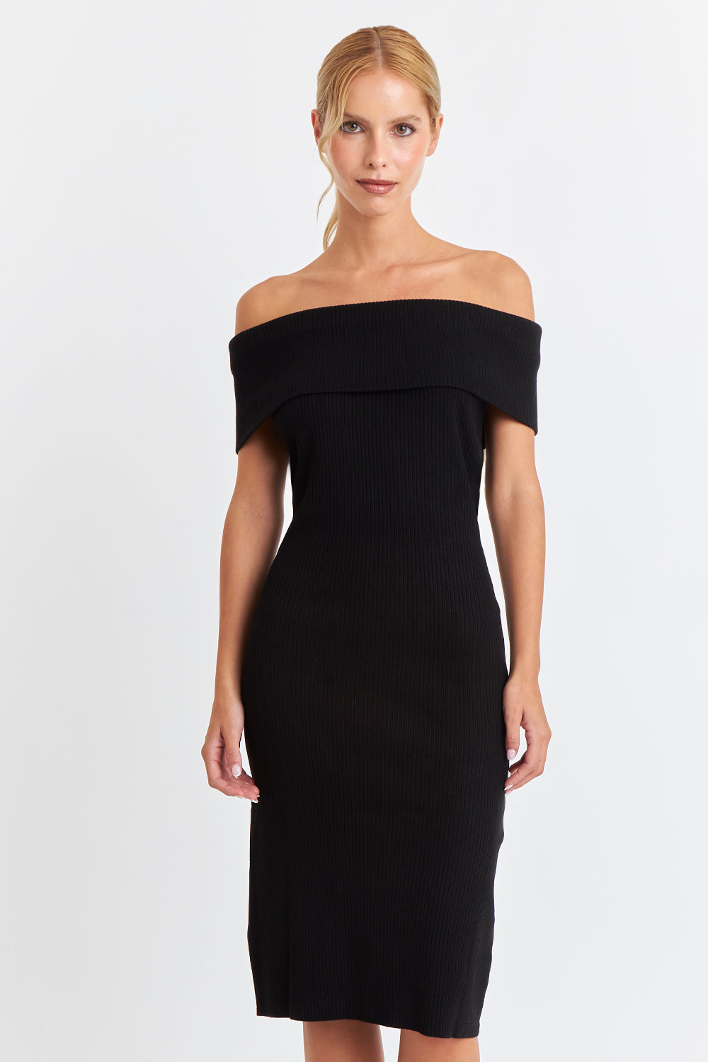 Vestido Acanalado Off The Shoulder Negro