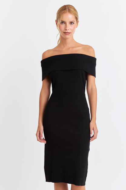 Vestido Acanalado Off The Shoulder Negro