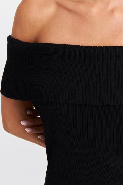 Vestido Acanalado Off The Shoulder Negro