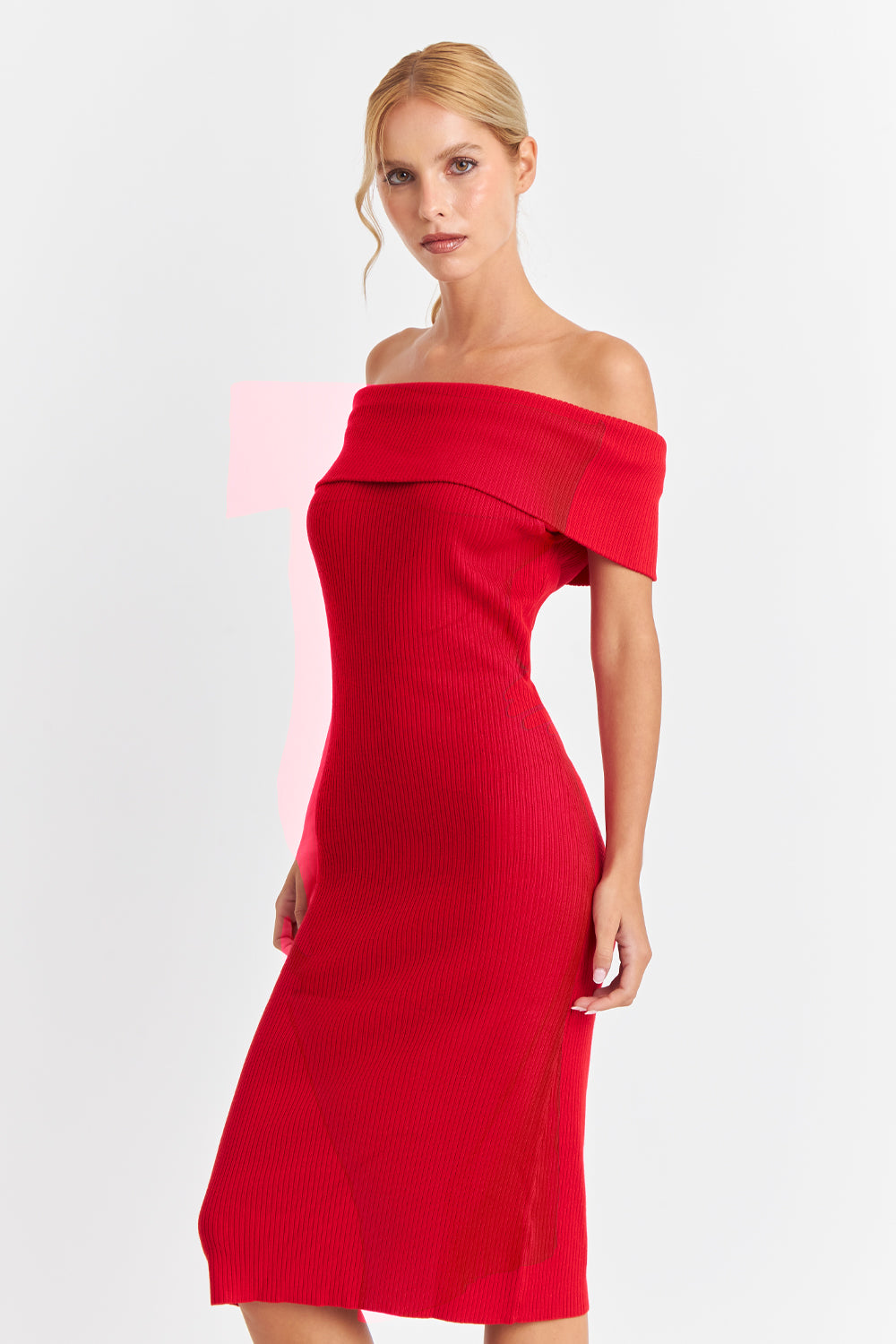 Vestido Acanalado Off The Shoulder Rojo