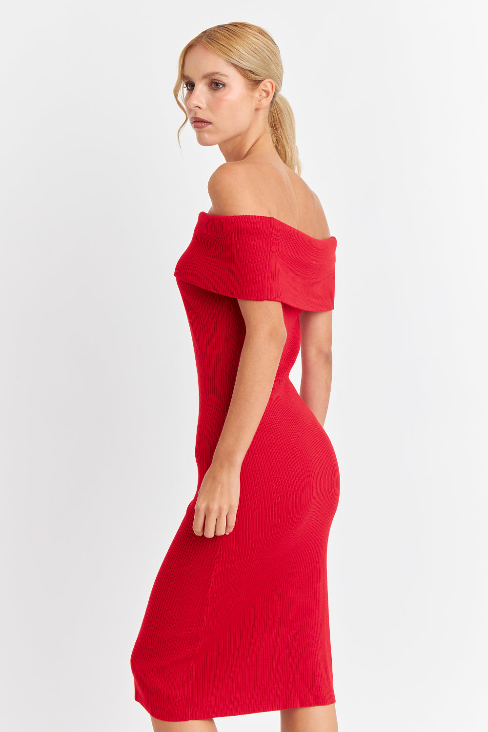 Vestido Acanalado Off The Shoulder Rojo