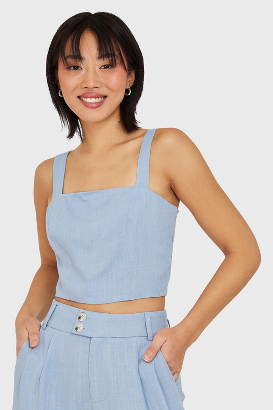 Crop Top Mezcla Lino Celeste