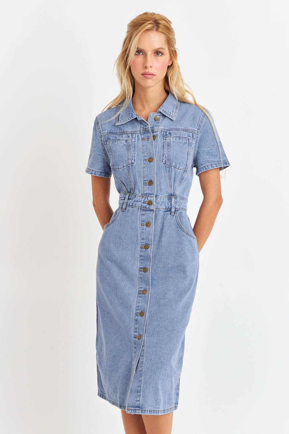 Vestido Camisero Tipo Denim