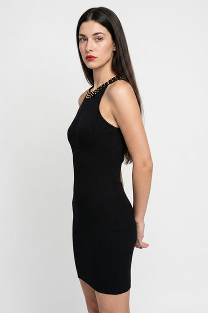 Vestido Tubo Con Strass Negro