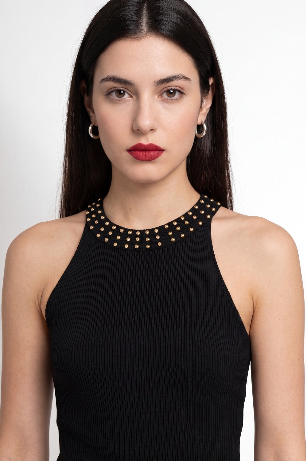 Vestido Tubo Con Strass Negro