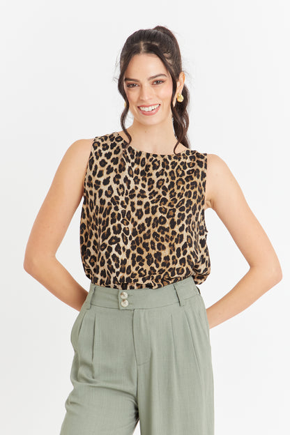 Polera Sin Mangas Leopardo Café